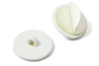 Klæbeknap med øje,<BR>20 mm Ø, <BR>plast, hvid